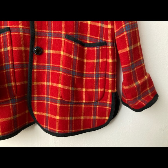 SOLD Red Wool Plaid Vintage Coat - Picture 3 of 4